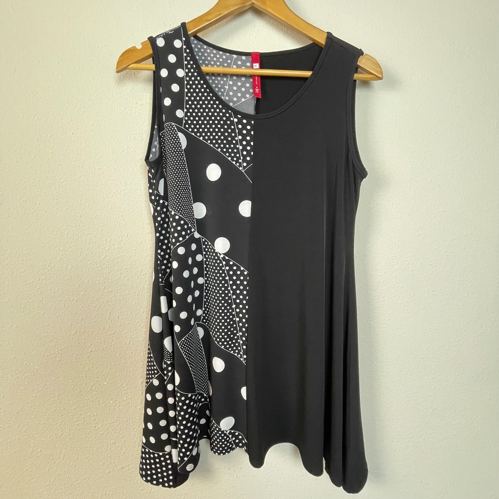 IC Collection Womens‎ Sleeveless Black Geometric Dot Print Tunic Top Size S